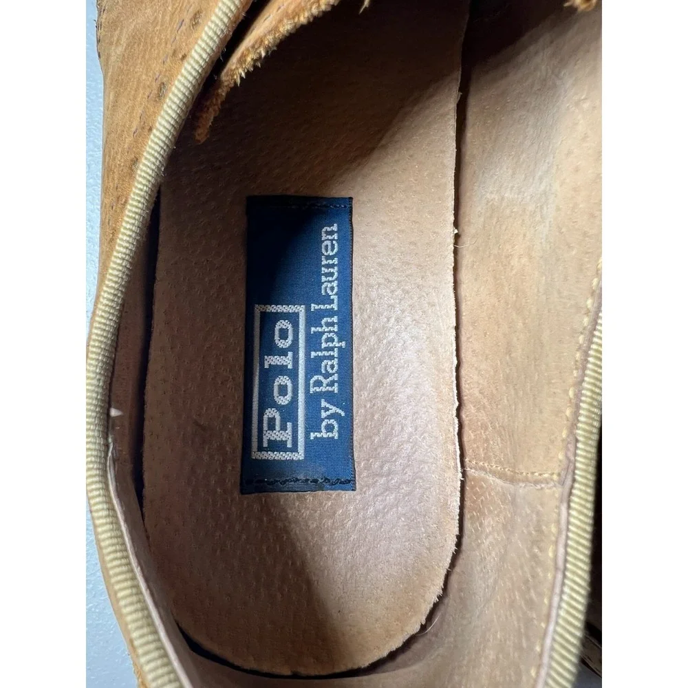 Polo Ralph Lauren Men's 10.5 D Orrick Wing Tip Tan Leather Oxford Shoes Red Sole